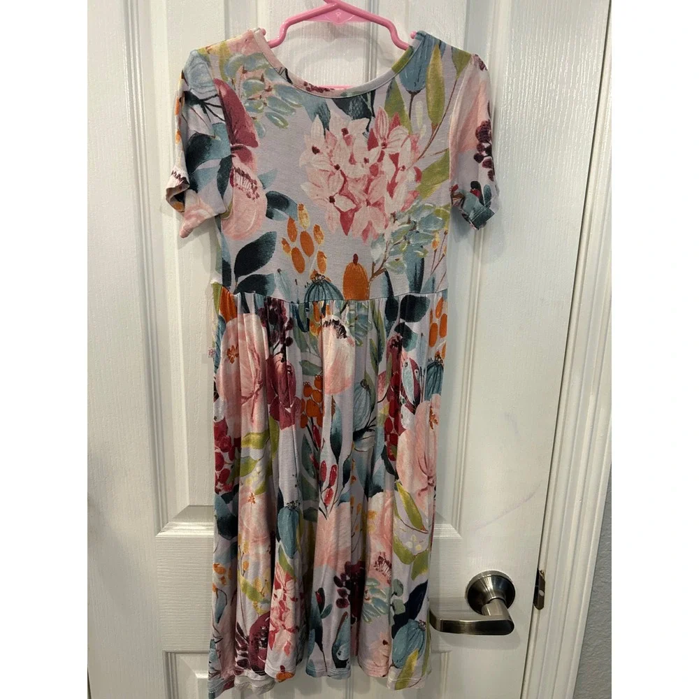 Posh Peanut Dress Purple Floral Short Sleeve Empire Waist Bamboo Viscose 6T